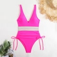 thumbnail image 4 of Women Tummy Control Swimsuits One Piece Slimming Modest Bathing Suit Color Block Drawstring Swim Suits Hot Pink M, 4 of 4