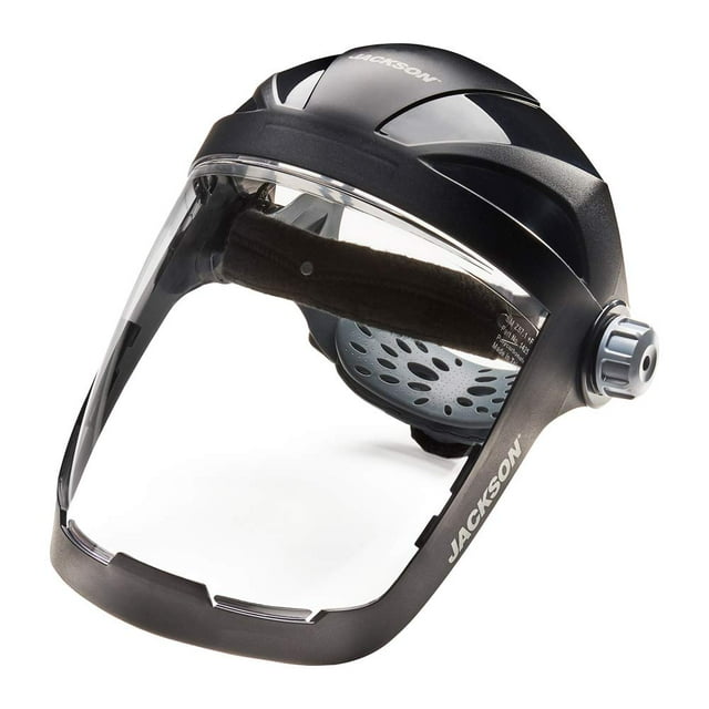Jackson Safety QUAD500 Face Shield with Ratcheting Headgear, Clear Tint, Anti-Fog Coating, Black, 14220
