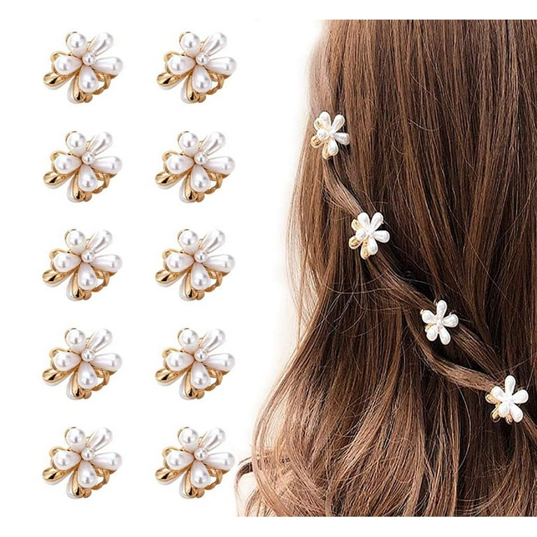 10 Pcs Small Mini Pearl Claw Clips with Flower Design, Sweet Artificial  Bangs Clips Decorative Hair Accessories for Women Girls
