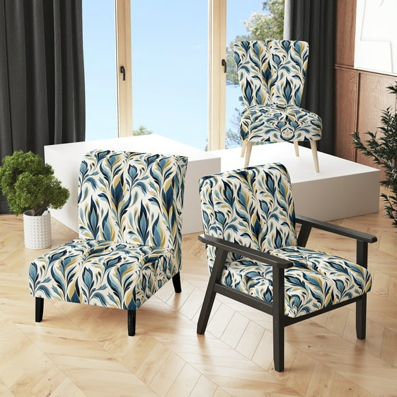 Designart "Nordic Ikat Harmony" Blue Ikat Upholstered Accent Chair - Victorian Arm Chair For Bedroom