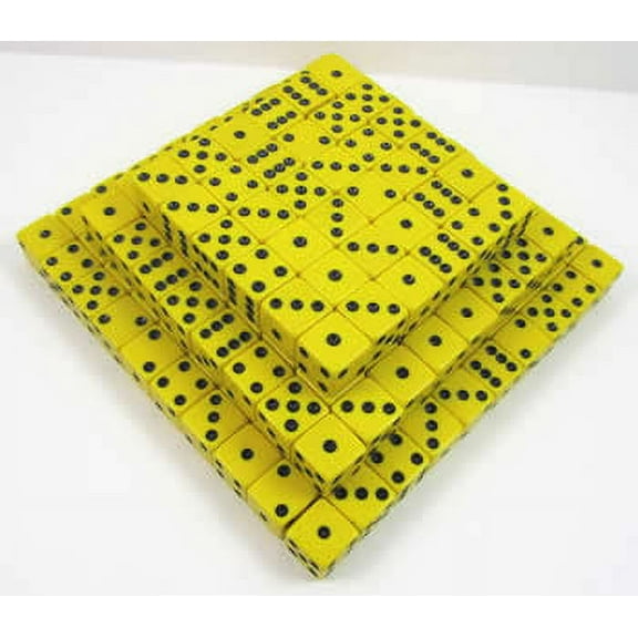 Yellow Opaque Dice with Black Pips D6 16mm (5/8in) Bulk Pack of 200 Koplow Games