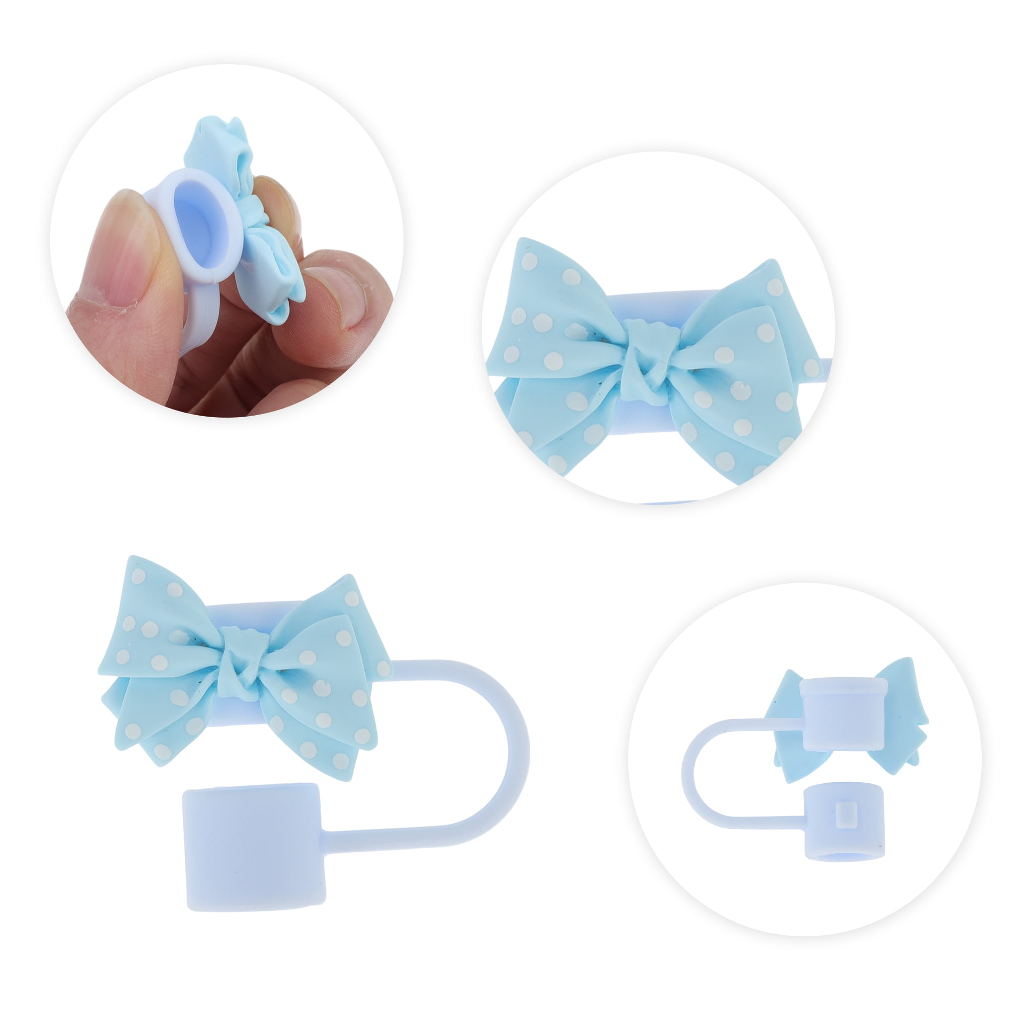 Unique Bargains Spotted Butterfly Silicone Straw Cover Cap Set of 4 Blue