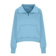 thumbnail image 4 of Qwertyu Womens Sweatshirts Half Zip Fleece Quarter Zipper Pullover Hoodies 2025 Mock Neck Fall Workout Jacket Sky Blue XL, 4 of 5