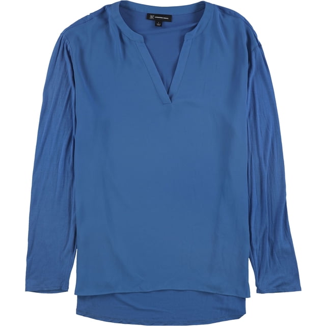 INC Blusa con cuello dividido para mujer, azul, extragrande