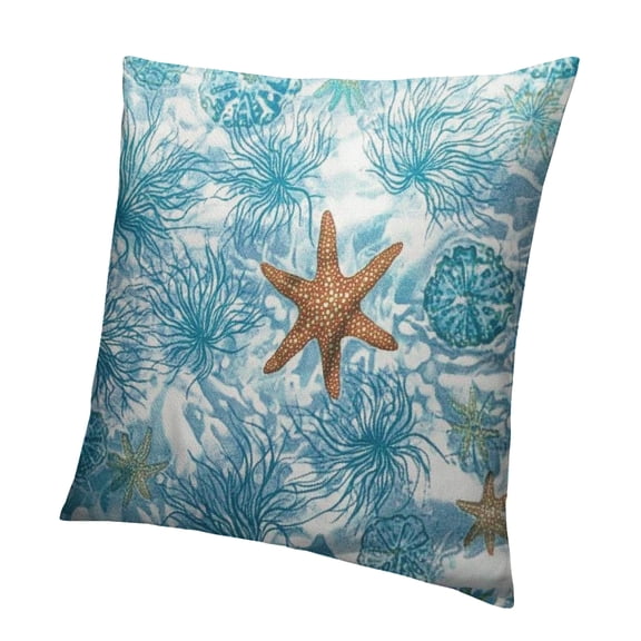 Autua Nautical Coastal Pillow Covers Summer Beach Throw Pillow Cover Ocean Themed Seashell Coral Starfish Cushion Cover Navy Blue Beachy Pillowcase for Couch Bed Sofa Cushion Home 12x12in