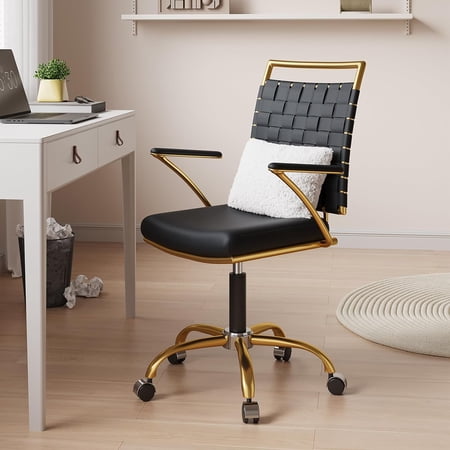 black desk chair and gold product