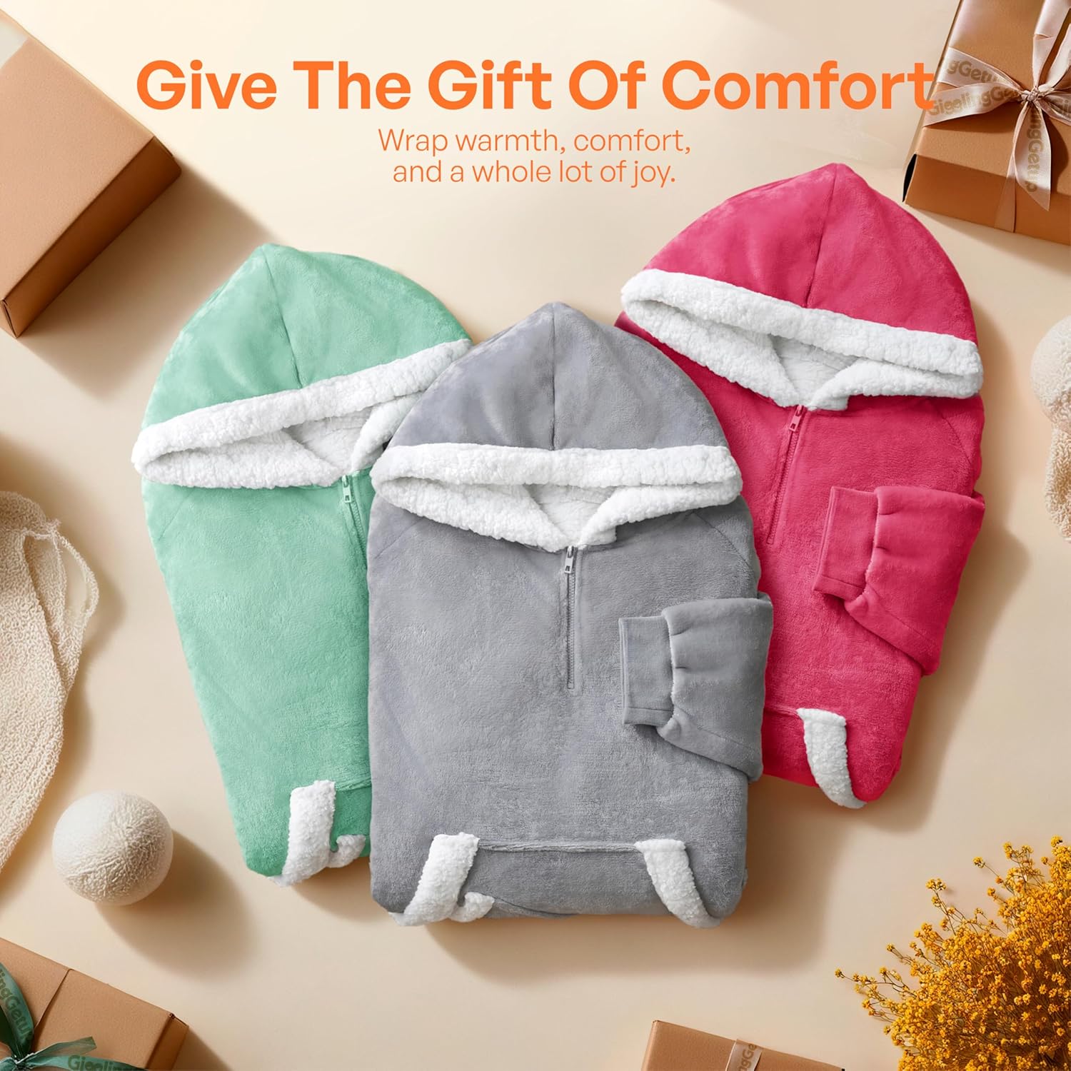 Joyfy Wearable Blanket Hoodie,Oversize Hoodie Fleece Sweatshirt Wearable Blanket for Women and Men,Clothing Gift for Women Men Mom Dad,Giant Hood Pocket and Sleeves for Adult(Grey,Oversize)