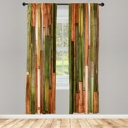 Ambesonne Wooden Print Curtains, Grunge Rustic Print, Pair of 28"x84", Burnt Orange
