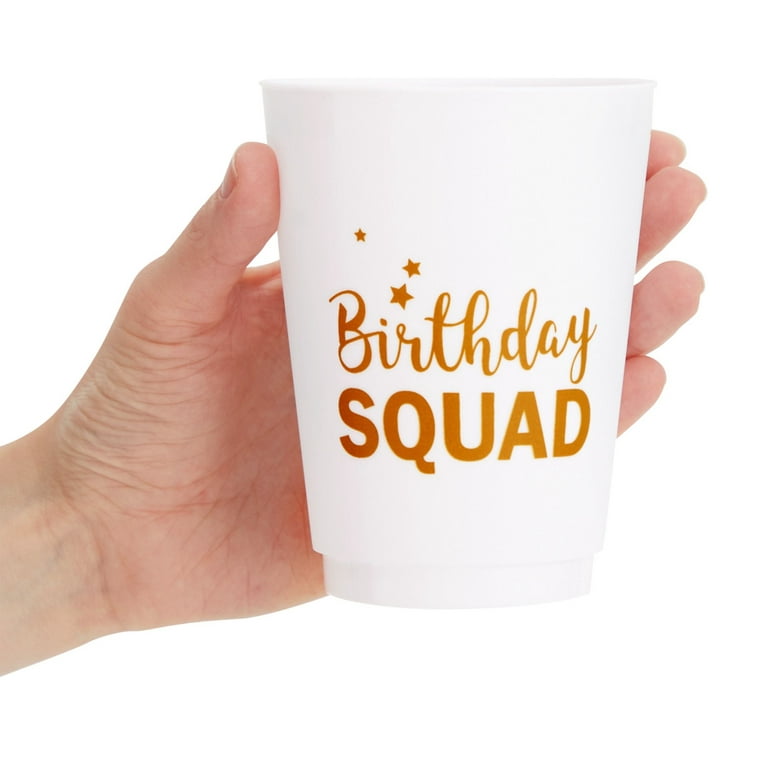 16 Pack Reusable Happy Birthday Party Cups for Women, Birthday Squad Plastic  Tumblers for Adults (White, 16 oz)