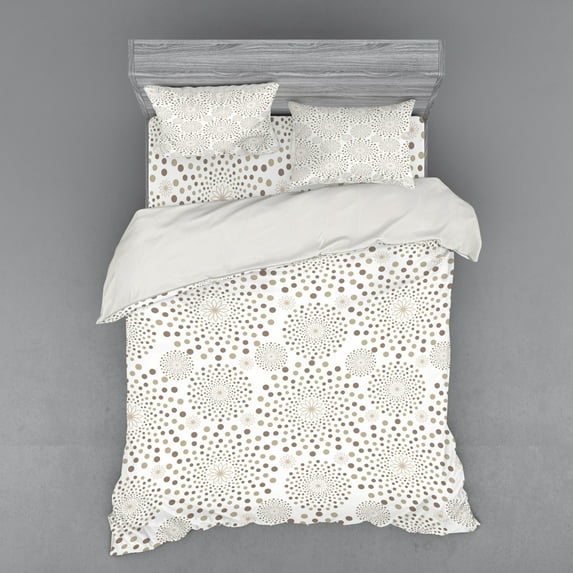 Ambesonne Floral Bedding Set 4 Pcs, Nostalgia Circles Dots, Queen, Warm Taupe Cocoa