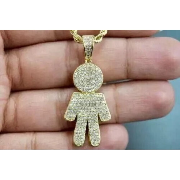 2.20 Ct Round Cut Simulated Diamond Men's Charm Pendant 14K Yellow Gold Plated