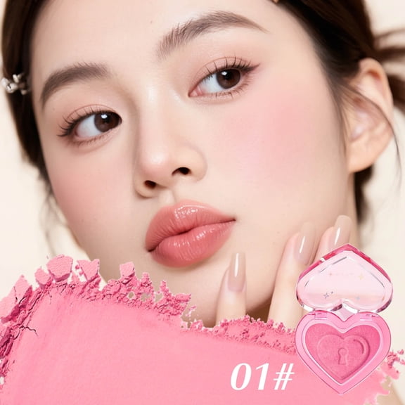 Vadkta Powder Blush for Cheeks, Heart-Shaped Cream Blush, Lightweight Melt-In Texture, Micro-Pearl Glow, Buildable Natural Color, Soft Radiant Finish