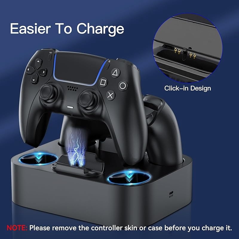 Party-Ready PS5 Charger Station for DualSense & Edge - Fast Dual Controller Drop & Charge Dock with Cable for PlayStation 5-Black