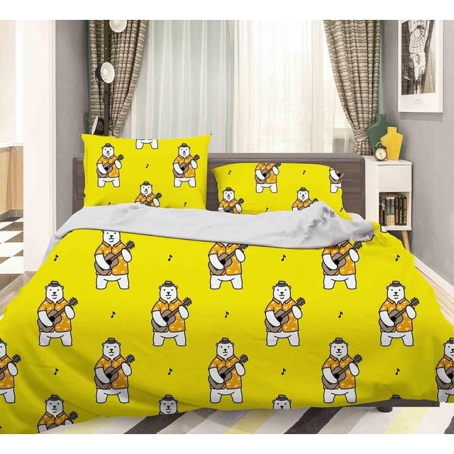 3D Oso Amarillo Funda de edredón Juego de ropa de cama Fundas de almohada 164