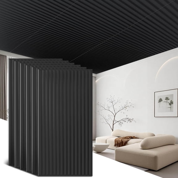 panels 6 Pack Drop Ceiling Tiles 2x4 Ft,3D wall panels for interior wall decoration,PVC Ceiling Covering Sheet 24x48 in,for Interior Wall Paneling Decor and Ceilings,Black