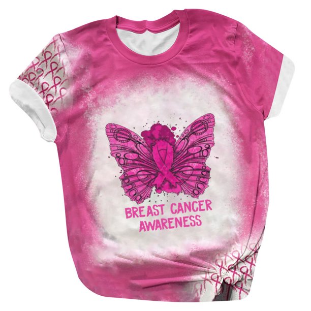 Blusa de manga corta para mujer Camiseta con estampado de letras de concienciación sobre los senos Tops Pompotops qwe22828