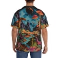 thumbnail image 3 of Fuzoiu Galactic Jungle Dinosaurs Print Men's Casual Short,Men's Short Sleeve Shirt,Mens Casual Button Down Shirts,Cuban Collar Summer Shirt for Beach, Vacation, and Outdoor Activities-Small, 3 of 5