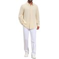 thumbnail image 2 of INSPIRE CHIC Back to School Men's Long Sleeve Button Down Solid Linen Dress Shirt S Beige, 2 of 6