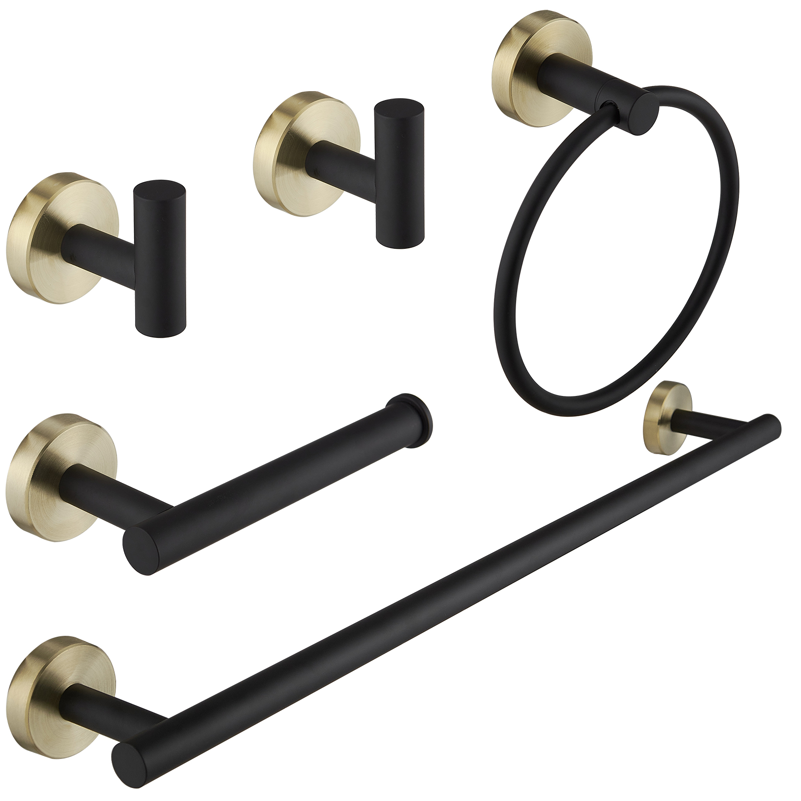 5Piece Bath Hardware with Towel Bar Towel Hook Toilet Paper Holder and