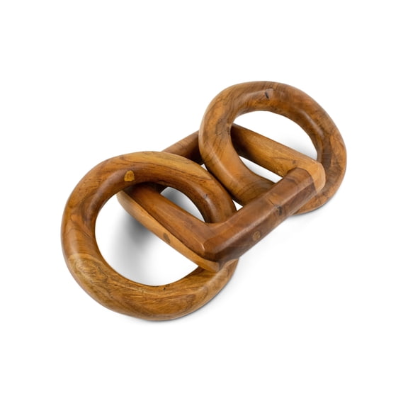 Wood Chain Link Sculpture – Hand Carved 2 Round 1 Square Link Decor, Rustic Modern Accent