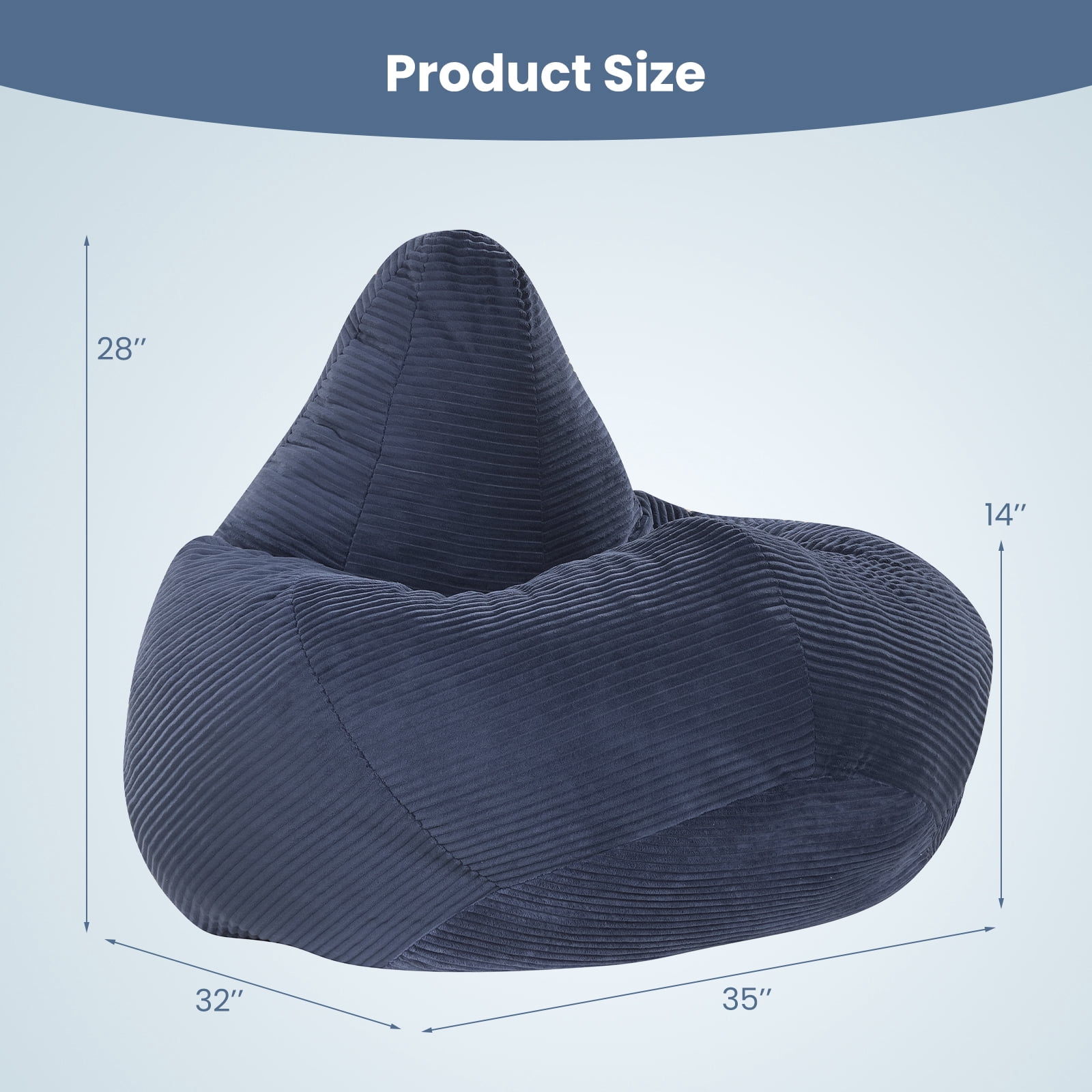 Costway Bean Bag Chair for Adults with Skin-friendly Corduroy Cover & Soft Sponge Filling Blue