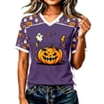 thumbnail image 2 of V Neck Fall Shirts for Women Pumpkin Graphic T Shirts Cute Halloween Tops Thanksgiving Tee Light Purple L, 2 of 5