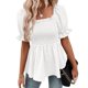 thumbnail image 1 of Camiseta informal de tela jacquard de verano con ribete de volantes y mangas cortas fruncidas para mujer Blanco L, 1 of 6