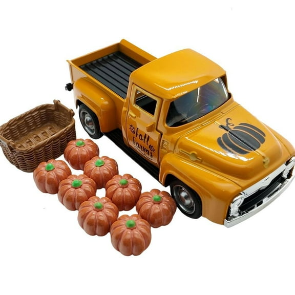 Fall Pumpkin Truck Decors Retro Metal Truck with Pumpkin Ornament for Thanksgiving Party Home Kitchens Tiered Tray