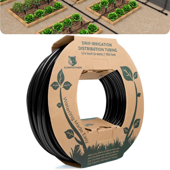 CARPATHEN Tuyau d'Irrigation Goutte à Goutte 1/4 - Tuyau d'Irrigation Goutte à Goutte Noir 100 Pi Parfait pour Système d'Irrigation de Jardin Bricolage, Hydroponie, Mi