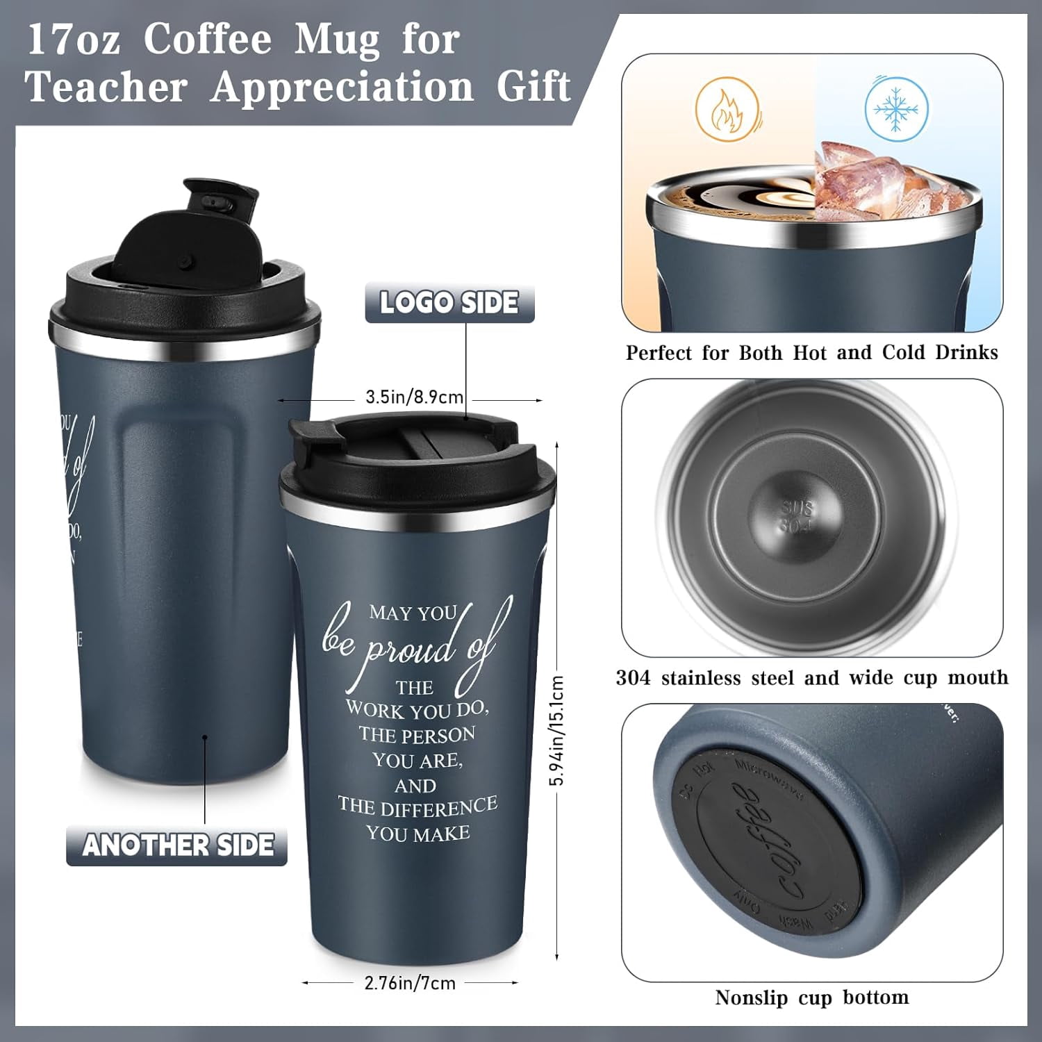 3 Pcs Teacher Appreciation Gifts End of Year Teacher Gift Set with 17 oz Coffee Tumbler A5 Leather Journal Pen Thank You Birthday Gift for Mem Women Teachers Educator (Blue)