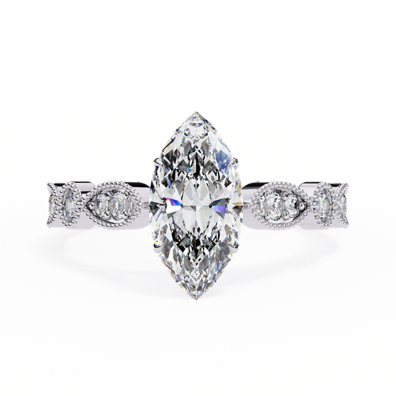 Marquise Cut Diamond Ring, 0.82 CT Marquise Lab Grown Diamond Ring, 18k White Gold Engagement Ring, Prongs Wedding Promise Ring For Bridal