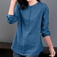 thumbnail image 2 of WXLWZYWL Womens Long Sleeve Shirts Button up Shirts Crewneck Cotton Linen Tops Casual Loose Fitted Blouses, 2 of 6