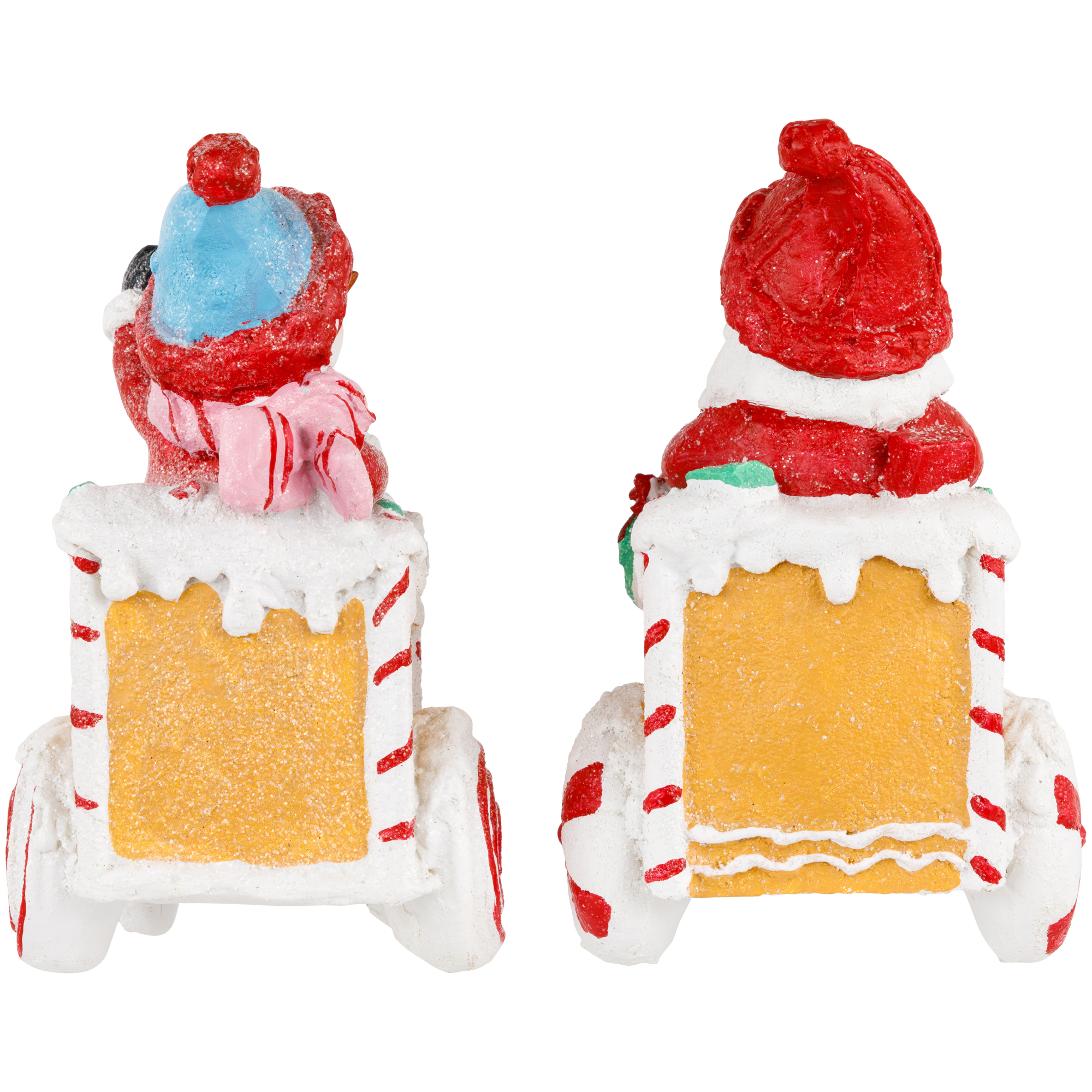 Set of 2 Santa and Snowman on Gingerbread Trains Christmas Figures - 6.75"