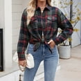 thumbnail image 2 of Cathalem Button Down Shirts for Women Plus Size Plaid Flannel Shirts for Women Oversized Long Sleeve Button Down Shirts Blouses Tops (Navy,M), 2 of 9