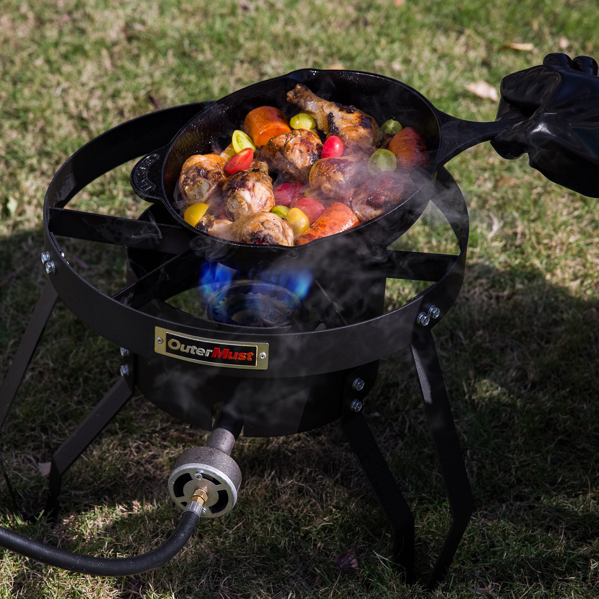OuterMust 85,000 BTU Outdoor Propane Stove,Heavy Duty Single Burner Round Portable Camping Stove with 10 PSI Regulator