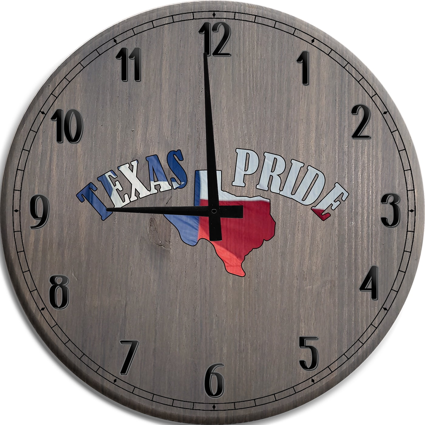 Large Wall Clock Texas Pride Waving Flag State Man Cave Wall Decor Barnwood Gray 14 inch wall