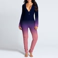 thumbnail image 2 of Women's Onesie Butt Button Back Flap Jumpsuit One Piece V Neck Long Sleeve Bodycon Romper Pajamas Playsuit, 2 of 4