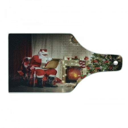 

Santa Cutting Board Old Santa Claus Sitting at Home at Christmas Night Reading a Letter near the Tree Tempered Glass Cutting and Serving Board Wine Bottle Shape Multicolor by Ambesonne
