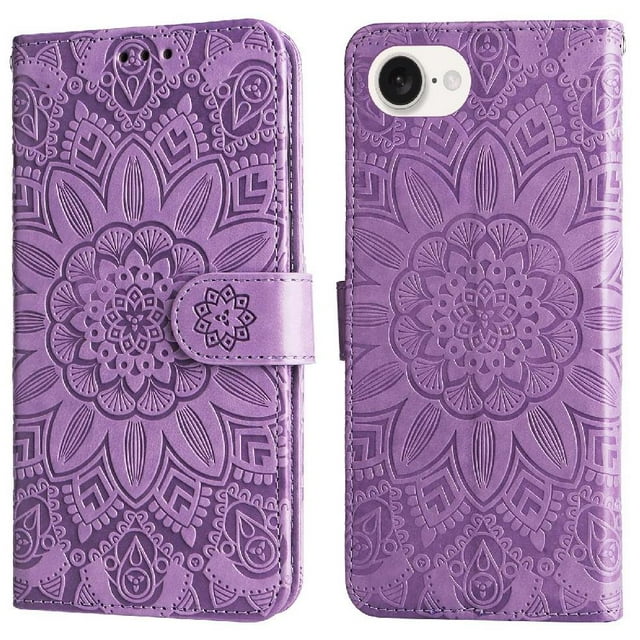 Funda tipo cartera GANGXUN para iPhone 16e , diseño girasol, cuero PU, soporte, cierre magnético, tarjetero