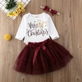 thumbnail image 2 of Qiylii Girls 3Pcs Christmas Outfits,Letter Romper +Tutu Skirt + Headband,0-18M, 2 of 8