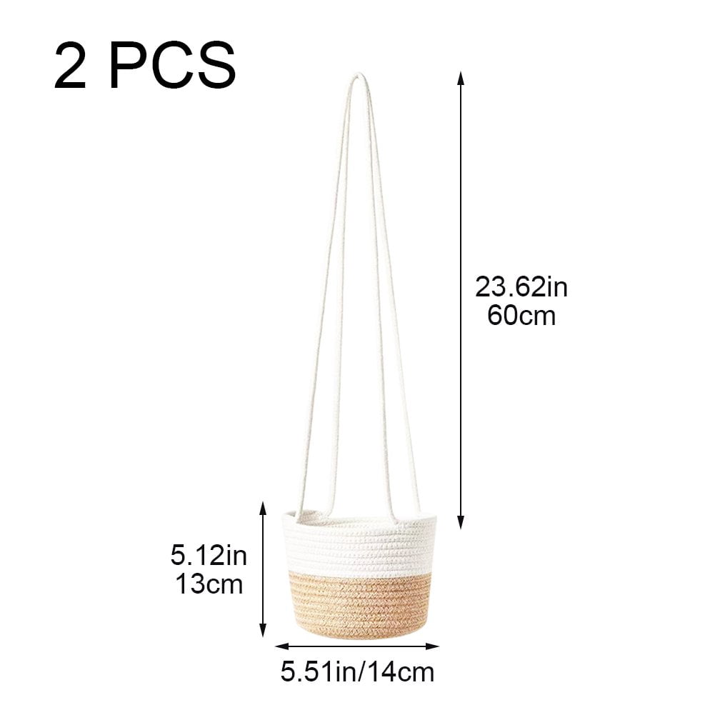 Vjnyvs Jute Rope Hanging Flower Pot Wall Hanging Woven Planter Handmade Cotton Rope Plant Hanger Basket for Home Garden Ornament
