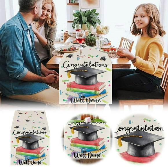 Chemin de Table à Thème Collation des Grades 2025 Bannière Décorative de Fête pour Cuisine Salle à Manger Nappe en Tissu Polyester Célébration à la Maison