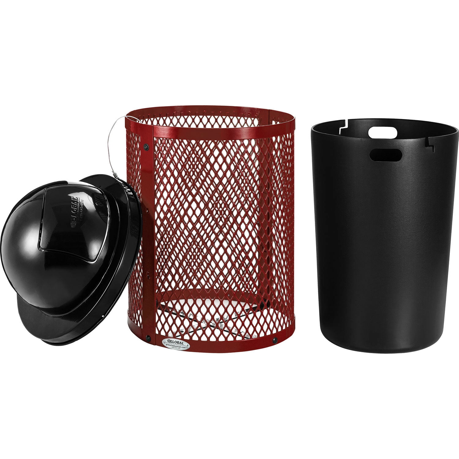 Global Industrial Outdoor Diamond Steel Trash Can With Dome Lid, 36 Gallon, Red, Unassembled