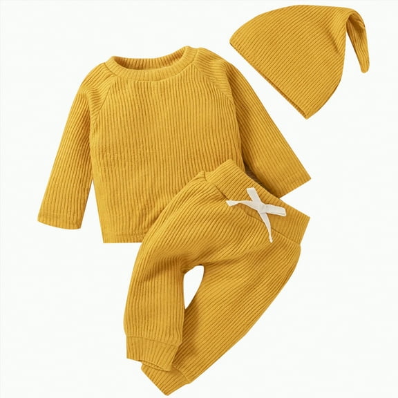 TOWED22 Baby Boy Clothes Fall Clothes Truck Print Long Sleeve Pullover Tops Pant Sets Toddler Winter Outfits(Yellow,6-9 M)