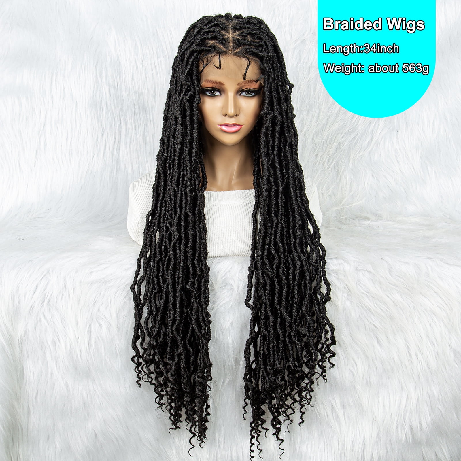 Full Lace Braided Wigs Synthetic Lace Wigs 34 Inches Handmade Braided Wigs Crochet Wigs Faus Locs Braided Wigs for Women (1B color)