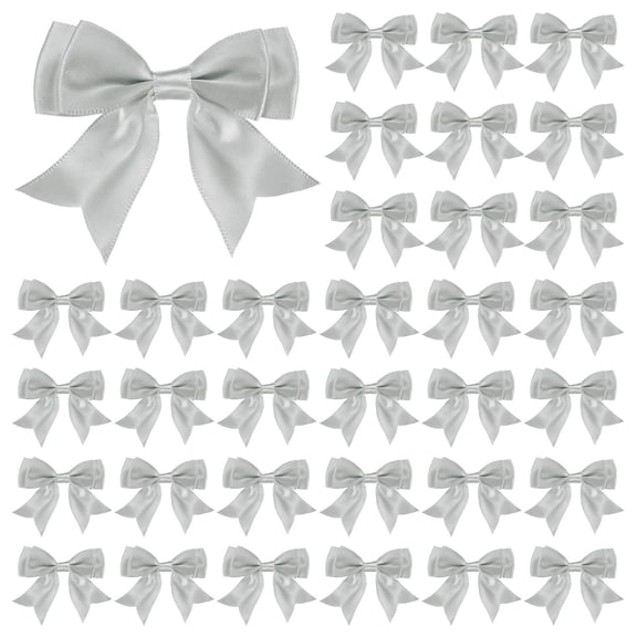 Uxcell 50-Pack Double-Deck Pre Tied Bows 3.6x2.2 Inch Checkered Fabric Satin for Craft DIY Gray