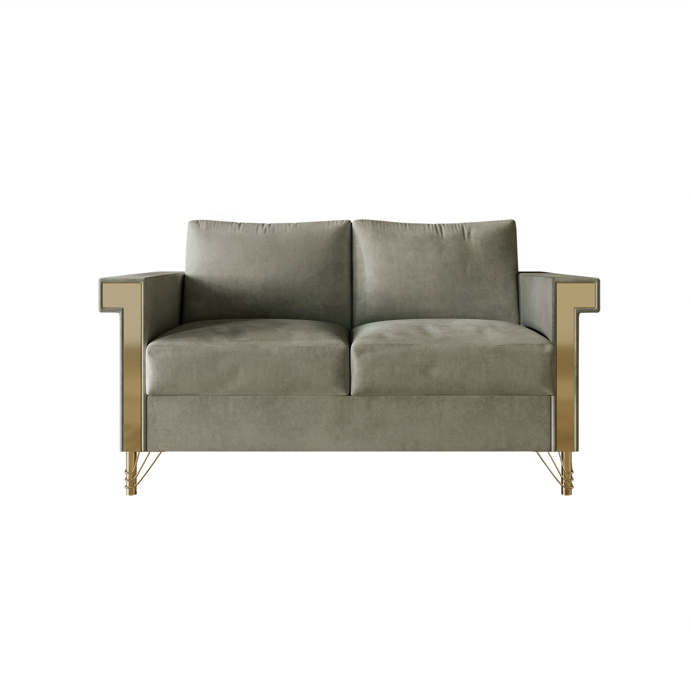 Castle Place Comtemporary Glam Velvet Upholstered Loveseat, Fawn Grey