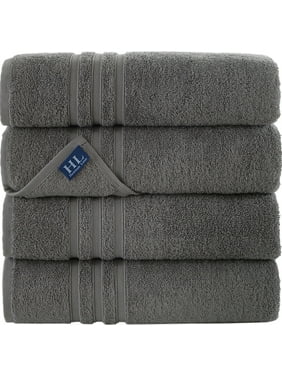 Hammam Linen Bath Towels 4 Piece Set Cool Grey Soft Fluffy, Absorbent and Quick Dry Perfect for Daily Use