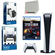 Sony Playstation 5 Digital Version (Sony PS5 Digital) with Marvel's Spider-Man: Miles Morales Ultimate Launch Edition, Charging Station, ControlGrip Pack and Microfiber Cleaning Cloth Bundle