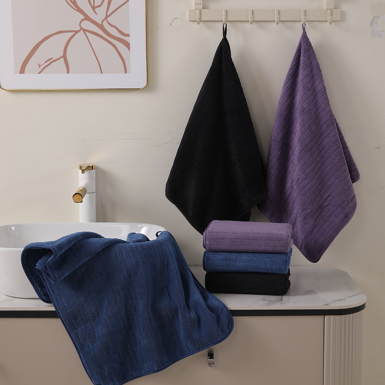 Covina Home 12 Pack Hand Towel Set, Oversized Ultra Soft Microfiber Bathroom Towel Set Adult Luxury Lightweight Cozy Collection